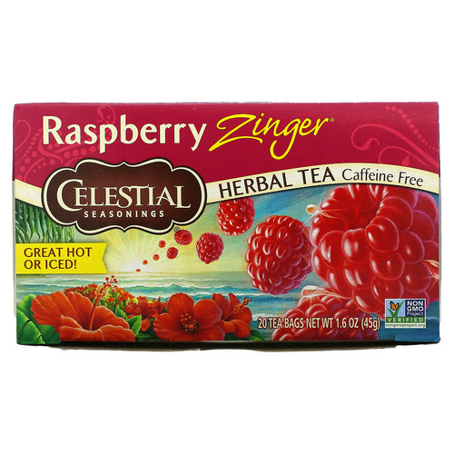 Celestial Seasonings, Herbal Tea, Raspberry Zinger, Caffeine Free, 20 Tea Bags, 1.6 Oz