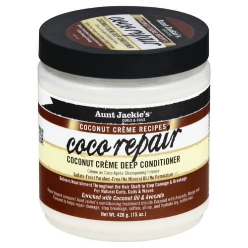 Aunt Jackie's Coconut Creme Recipes Coco Repair Nourishing, Shine Enhancing Deep Conditioner With Avocado, 15 Oz