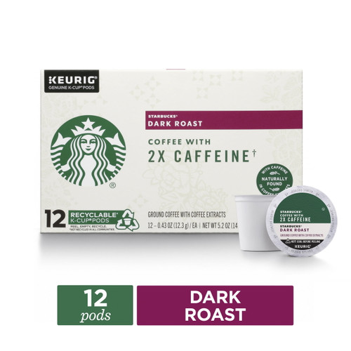 Starbucks Dark Roast Coffee With 2x Caffeine, K-cup Coffee Pods, 100% Arabica, 12 Ct​