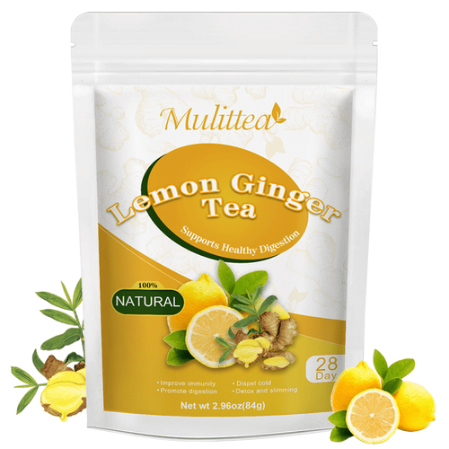 Mulittea Lemon Ginger Tea, Detox Herbal Tea, Caffeine Free, 84 Ct, 2.96 Oz - 28 Tea Bags