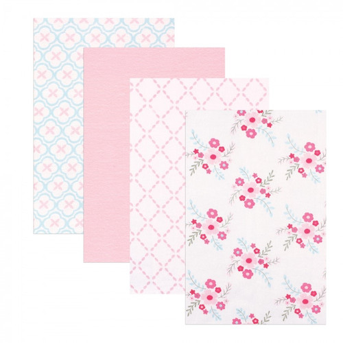 Luvable Friends Baby Girl Cotton Flannel Receiving Blankets, Floral 4-pack, One Size