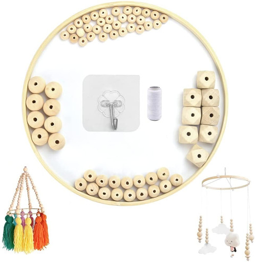 Buzifu Diy Wooden Mobile Frame Hanging Mobile Kit Baby Crib Mobile Wind Chime Bed Bell Natural Craft Wooden Crib Toys Mobile Hanger Baby Mobile Kit For Kids Nursery Decor Gift Room Bed Decoration