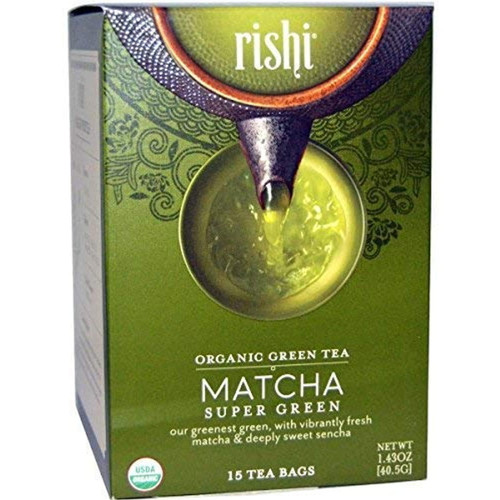 Rishi Tea Matcha Super Green Herbal Tea | Immune Support, Usda Certified Organic Sencha, Highly Caffeinated, Umami, Antioxidant Rich | 15 Sachet Bags, 1.43 Oz (pack Of 6)