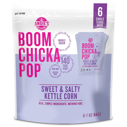 Angie's Boomchickapop Sweet & Salty Kettle Corn, 1 Oz Pre-popped Popcorn Bags, 6 Ct