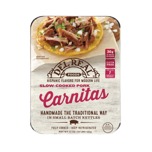 Del Real Foods Slow Cooked Pork Carnitas, 15 Oz ( Fully Cooked)