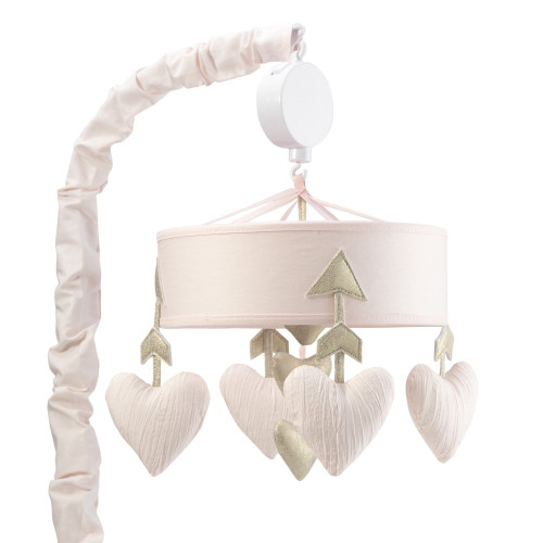 Lambs & Ivy Baby Love Pink/gold Hearts And Arrows Musical Baby Crib Mobile