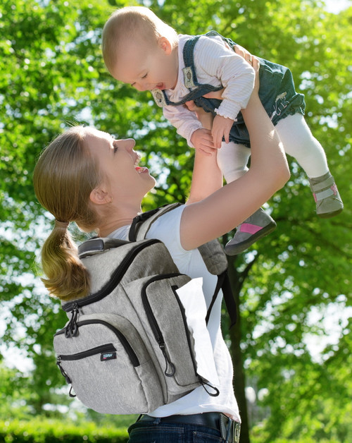 Terrania Lightweight Baby Backpack Large Diaper Bag Organizer With Stroller Straps And Changing Pad For Mom & Dad, Grey