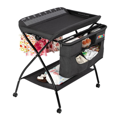 Joymor Folding Baby Changing Table,diaper Table,lockable Wheels,storage Basket, Black