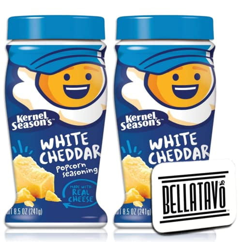 White Cheddar Popcorn Seasoning Bundle. Includes Two-8.5 Oz Kernel Season's White Cheddar Popcorn Seasoning Jumbo Seasoning Shaker Plus A Bellatavo Ref Magnet!