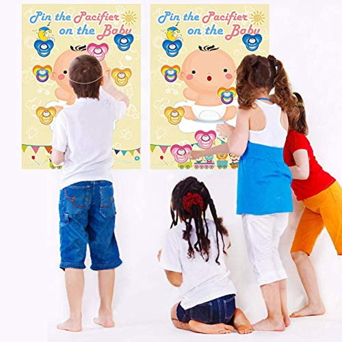 Pin The Pacifier On The Baby Game Large Baby Poster Games For Baby Shower Party Kids Birthday Party Supplies - 72 Pacifier Stickers