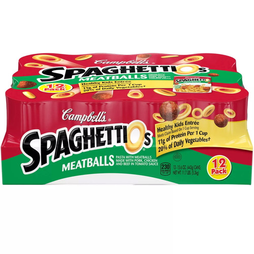Campbell's Spaghettios Canned Pasta With Meatballs (15.6 Oz., 12 Pk.)