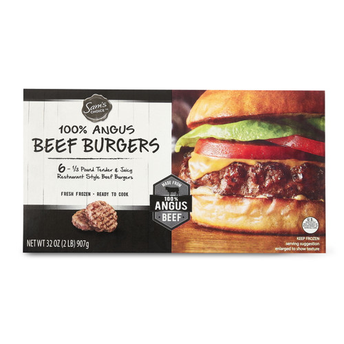 Sam's Choice 100% Angus Beef Burgers, 6 Count, 2lb (frozen)