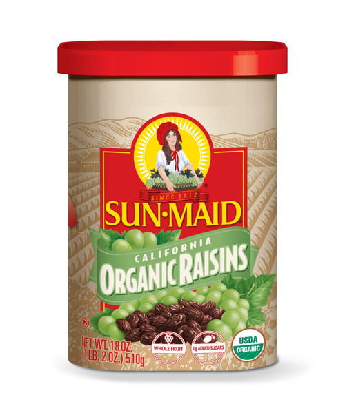 Sun-maid Organic California Raisins, Dried Fruit Healthy Snack, 18 Oz Canister