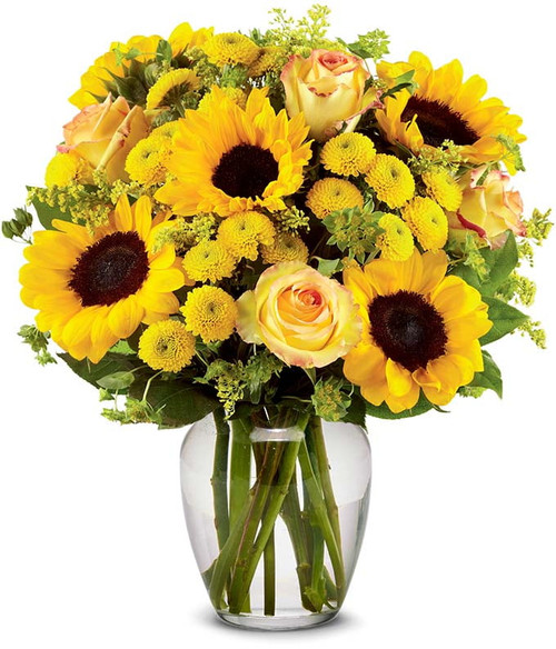 From You Flowers - Brilliant Sunflower & Rose Bouquet - Deluxe With Free Vase (fresh Flowers)
