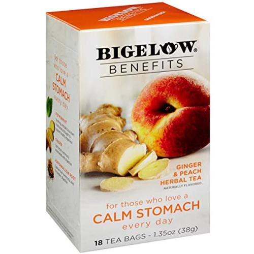 Bigelow Benefits Calm Stomach Ginger Peach Herbal Tea, Caffeine Free, 18 Count (pack Of 6), 108 Total Tea Bags