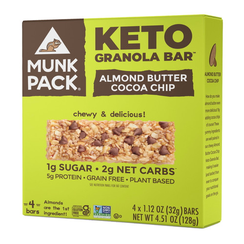 Munk Pack Keto Granola Bar Almond Butter Cocoa Chip, 4 Ct