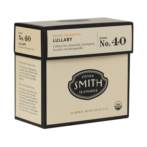 Smith Teamaker | Lullaby No. 40 - Chamomile, Lemongrass, Lavender & Ashwagandha | Caffeine-free, Herbal, Certified Organic, Relaxing & Bedtime Wellness Tea (15 Sachets, .95oz)
