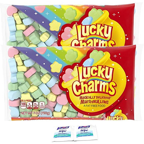 Lucky Charms Magically Delicious Large & Fluffy Marshmallows 2-pack - 7 Oz Bags, With 2 Unscented Purell Wipes