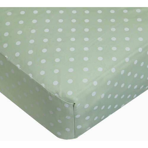 American Baby Co. Percale Cotton Fitted Crib Sheet, Celery/white Dots
