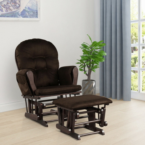 Gymax Baby Nursery Rocking Chair Relax Rocker Glider & Ottoman Set W/ Cushion Brown