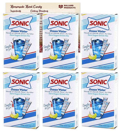 Sonic Ocean Water Singles To Go Drink Mix | 6 Boxes - 36 Flavor Packets Of Sugar Free Water Enhancer Drink Mix Powder | Bundle With Ballard Products Hard Candy Recipe Card