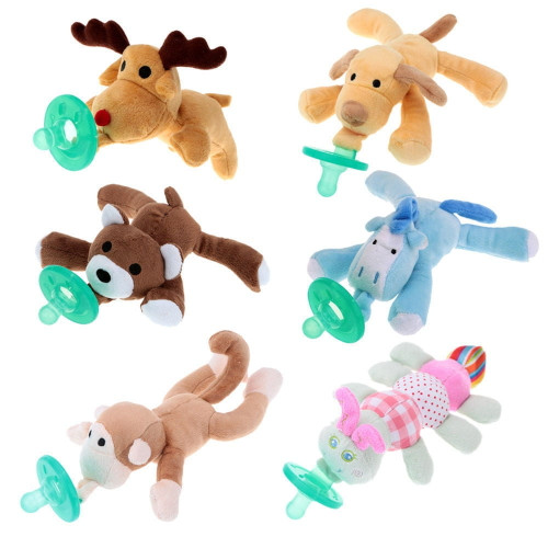 1pc Infant Baby Boy Girl Silicone Pacifiers Cuddly Plush Animal Baby Nipples(size1/bear; Size2/fawn; Size3/cow; Size4/dog; Size5/monkey; Size6/caterpillar)
