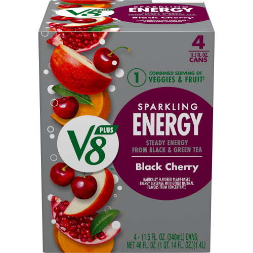 V8 +sparkling Energy Black Cherry Energy Drink, 11.5 Fl Oz Can (pack Of 4)