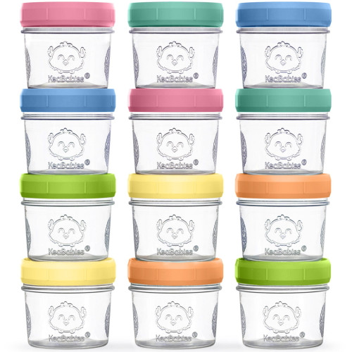 Keababies 12-pack Baby Food Glass Containers, 4oz Leak-proof Jars (kea)