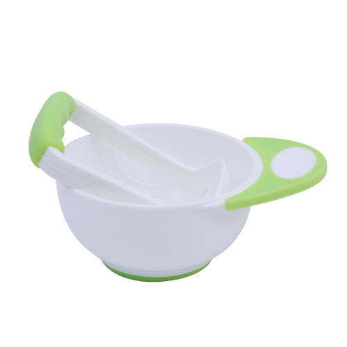 Rinhoo Baby Grinding Bowl Manual Kids Feeding Bowl Vegetable Fruit Infant Food Masher Set, Green White