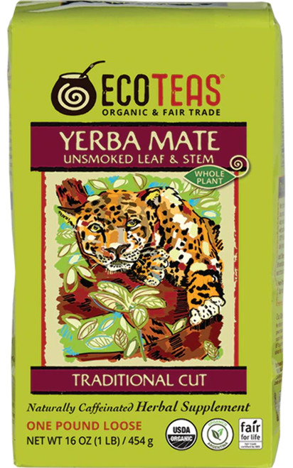 Organic Yerba Mate 100% Unsmoked Pure Leaf/stem 1 Lb - Ecoteas (1-pack)