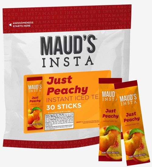 Maud's Instant Peach Tea (insta Just Peachy), 30ct. Solar Energy Produced Single Serve Peach Flavored Tea Instant Travel Stick Packs, Instantly Hot Or Iced Tea, 100% California Tea Blend