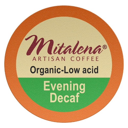 Mitalena Brand - 96 Ct. Evening Decaf Organic Arabica Low Acid Coffee Single Serve Brew Cups