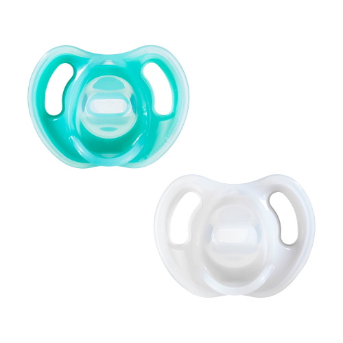 Tommee Tippee Ultra-light Silicone Pacifier, Symmetrical One-piece Design, Bpa-free Silicone Binkies, Includes Sterilizer Box, 6-18m, 2-count