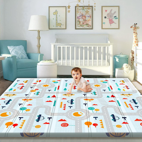 Campmoy Xl 0.6 Inch Thicker Reversible Foldable Baby Play Mat, Waterproof Foam Floor Baby Crawling Mat, Portable Baby Playmat For Infants, Toddler, Kids, Indoor Outdoor Use