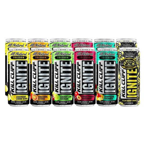 Kill Cliff Ignite Clean Energy Drink | Natural Caffeine From Green Tea | Electrolytes & B Vitamins | Zero Sugar | Keto | 12 Pack (6 Flavor Variety Pack)