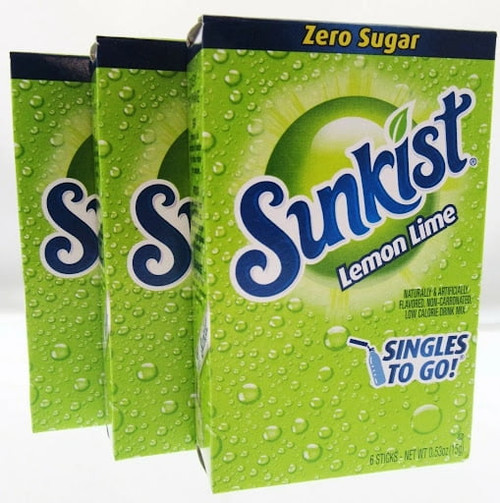 Cgt Sunkist Soda Lemon Lime Singles To Go Zero Sugar Naturally Artificially Flavored Non-carbonated Low Calorie Powdered Drink Mix Just Add Water (3 Boxes - 6 Packets Per Box = 18 Total Servings)