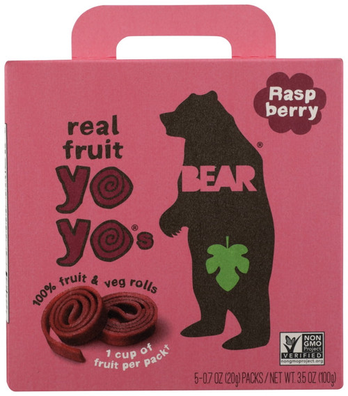 Bear Fruit Snack Rolls Raspberry, 5 Count, 3.5oz, Non-gmo, Gluten-free, Vegan, Kosher. 100% All Natural Fruit Snacks With No Added Sugar.