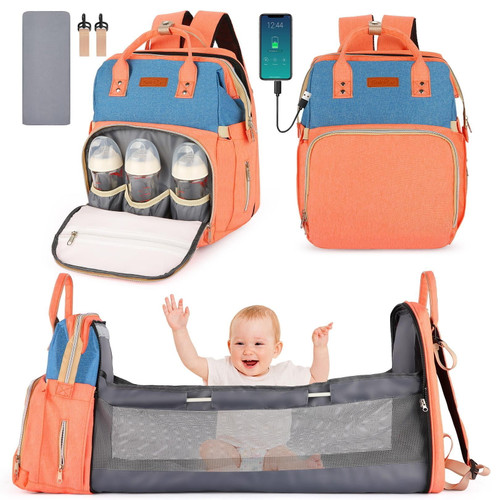 Diaper Bag Backpack,baby Bag With Changing Station Large Capacity Baby Diaper Bag With Insulation Milk Bottle Pocket Multifunction Travel Back Pack With Usb Charging Port Foldable Crib Waterproof