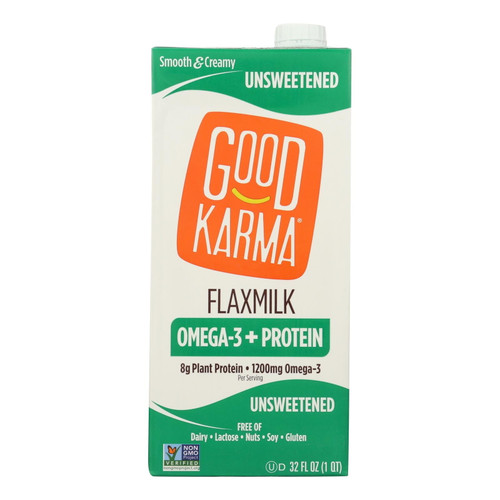 (6 Pack) Good Karma Unsweetened Flax Milk, 32 Fl Oz