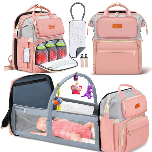Diaper Bag Backpack, Tntants 8 In 1 Large Diaper Bag With Changing Station For Boys Girl, Waterproof Baby Diaper Bags For Travel With Insulated Milk Bottle Pocket(pink)