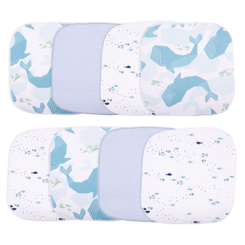 Little Star Organic Terry Cloth Wash Cloth, 8 Pack, Blue Fish