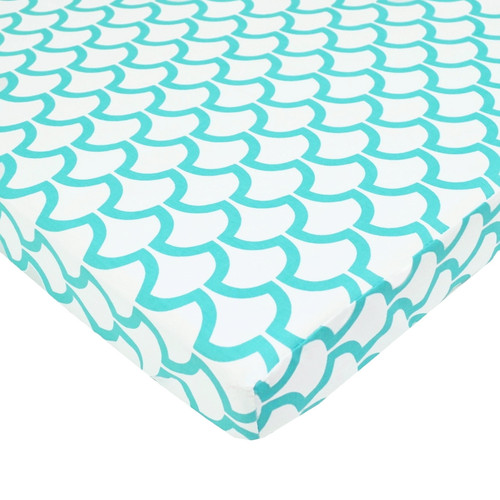 Tl Care 100% Natural Cotton Percale Fitted Mini Crib Sheet, Aqua Sea Wave, 24 X 38, Soft Breathable, For Boys And Girls