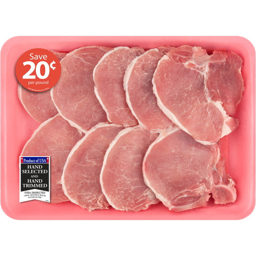 Pork Center Cut Loin Chops Thin Bone-in Family Pack, 2.37 - 3.9 Lb