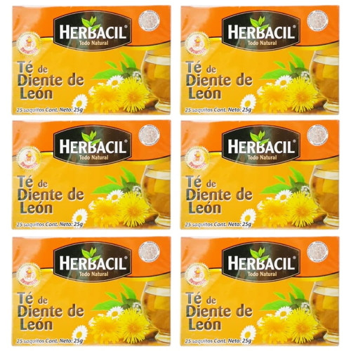 Herbacil Dandelion, Chamomile And Green Tea. Natural Herbal Blend. Soothing Tea. Immune Booster. 25 Teabags. Pack Of 6