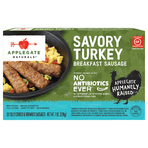 Applegate Natural Savory Turkey Breakfast Sausage, 7oz, 10 Ct Box (frozen)