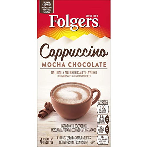 Folgers Mocha Chocolate Flavored Cappuccino Mix Packets.85 Ounce, 4 Packets, Packaging May Vary