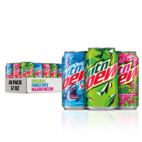 Mountain Dew 3 Flavor Variety Pack Soda Pop, 12 Fl Oz, 18 Pack Cans