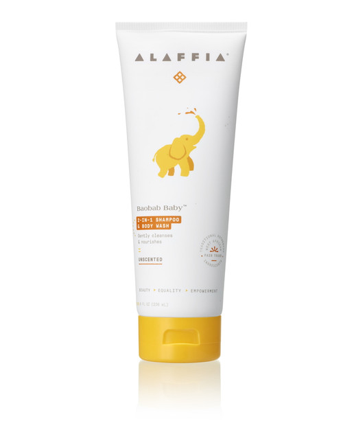 Alaffia Baobab Baby Nourishing 2-in-1 Shampoo & Body Wash, Unscented, 8 Oz