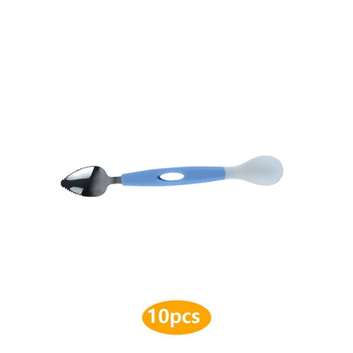 10pcs Tureclos Kids Spoon 2-ended Baby Feeding Training Spoon Stainless Serrated Fruit