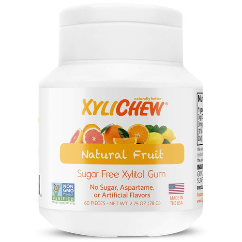 Xylichew Natural Fruit Flavor Chewing Gum, Sugar Free Gum, 2.75 Oz. Bottles (pack Of 4, 240 Count)